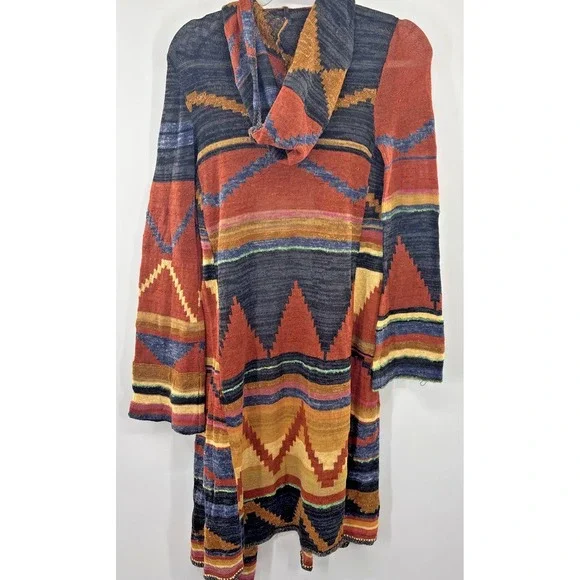 Free People Lima Aztec Hooded Cardigan Duster Sweater Long Women Medium - Picture 8 of 8